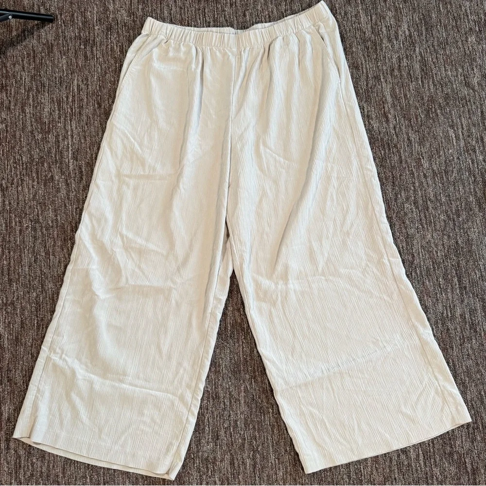 Pure Jill Sandwashed Wide Leg Crop Pull On Pants Cream Large - Picture 1 of 6